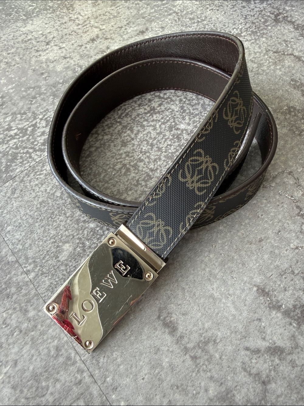 Loewe Dark Brown Monogram Canvas Leather Belt with Logo Buckle - Unisex